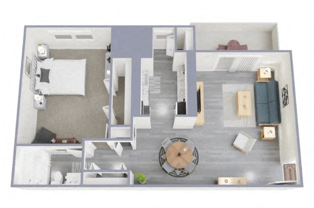 Floor plan for 1 bed, 1 bath, 836 sqft